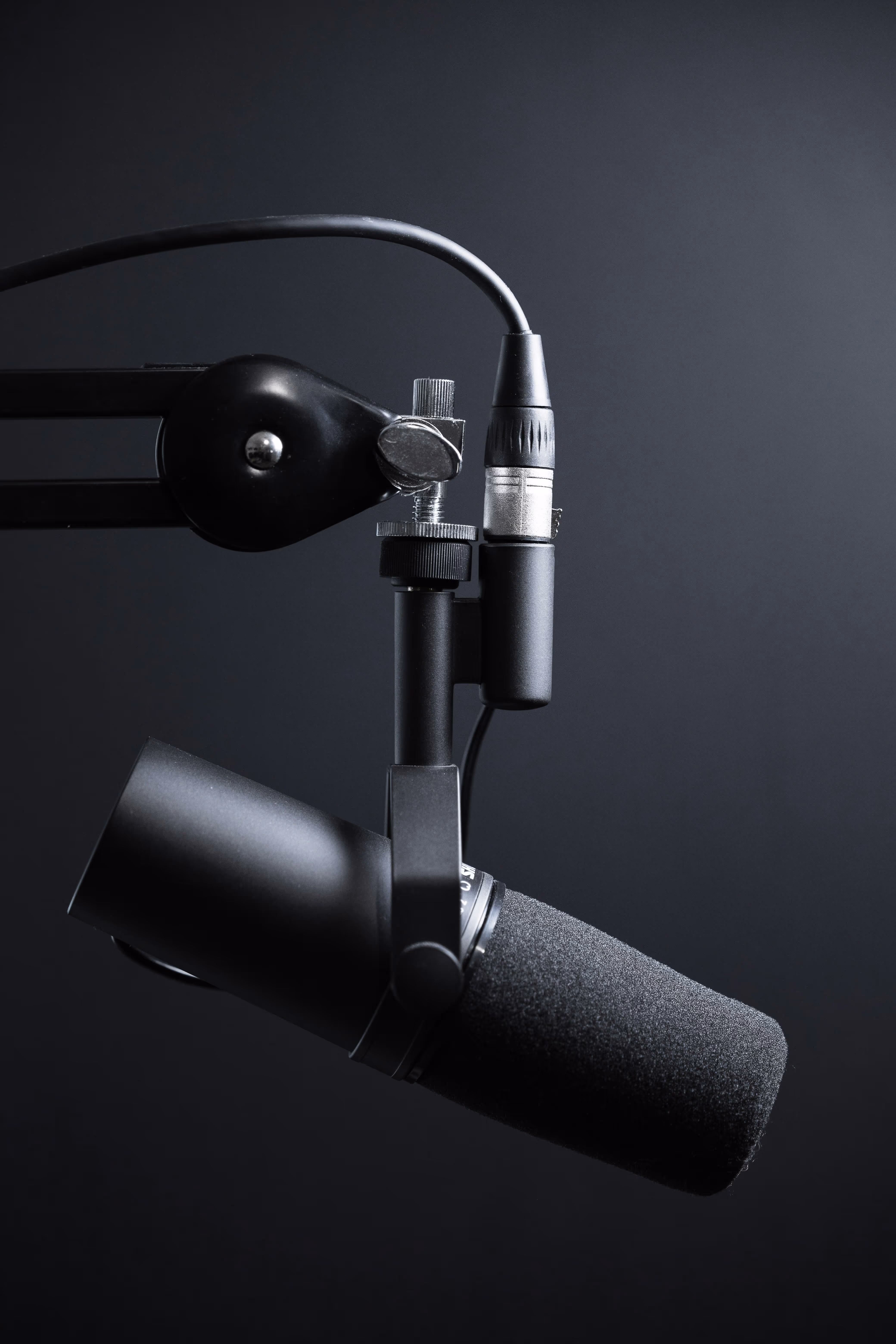 Professional podcast microphone in studio
